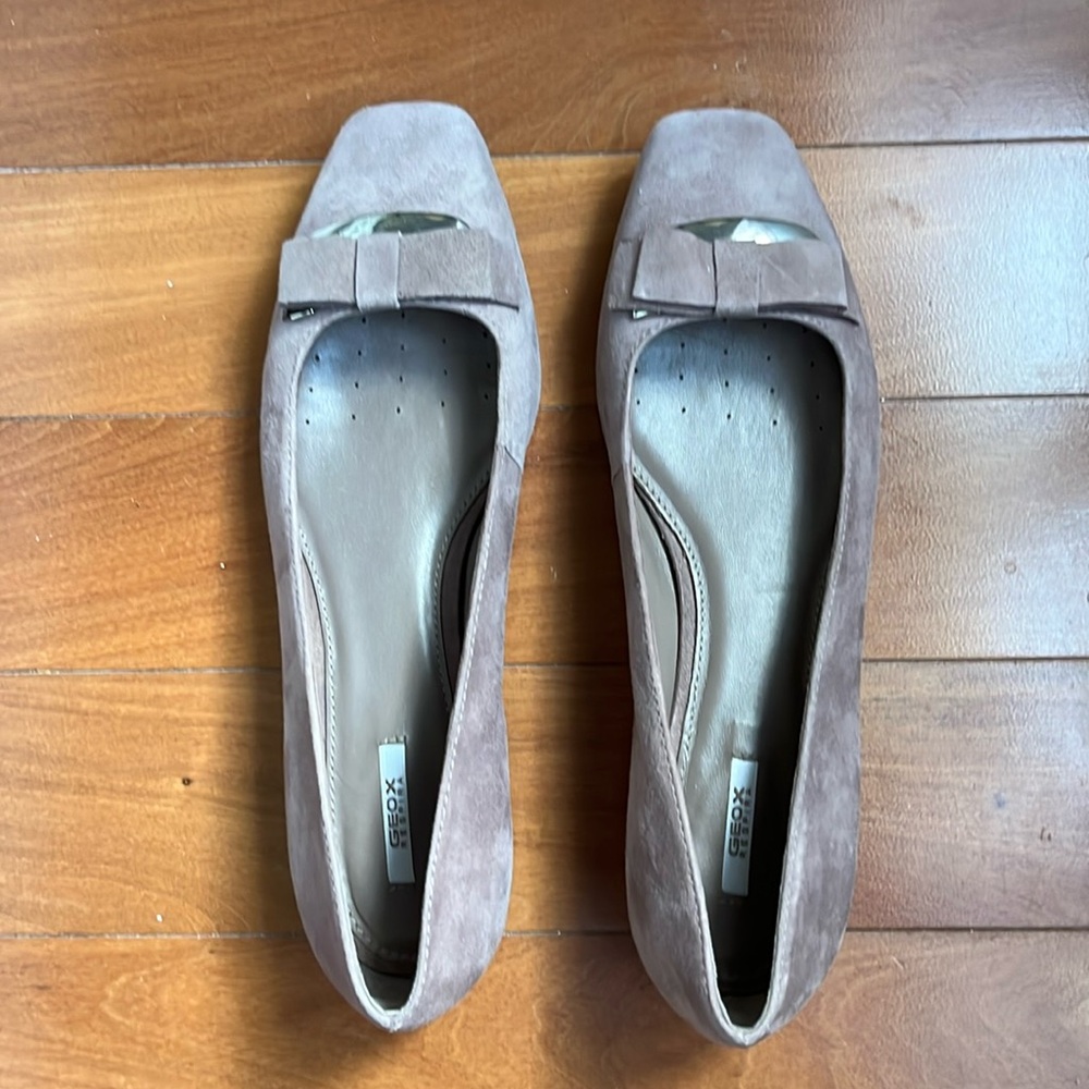 Geox Taupe Suede Loafers with Gold Accent